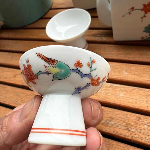 Arita Porcelain Tea Set With Floral Bird Design & Box - Picture 4 of 11